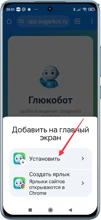 Кнопка «Установить» в окне добавления на главный экран